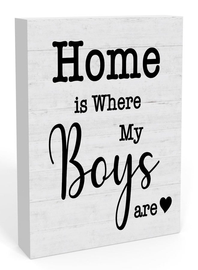 WRSUNT Home is Where My Boys are Sign, New Mom Gifts, Funny Mothers Day Gifts ideas for Mom Mother Mommy, Home Family Living Room Bedroom Decor 5 X 5 Inch - Image 1
